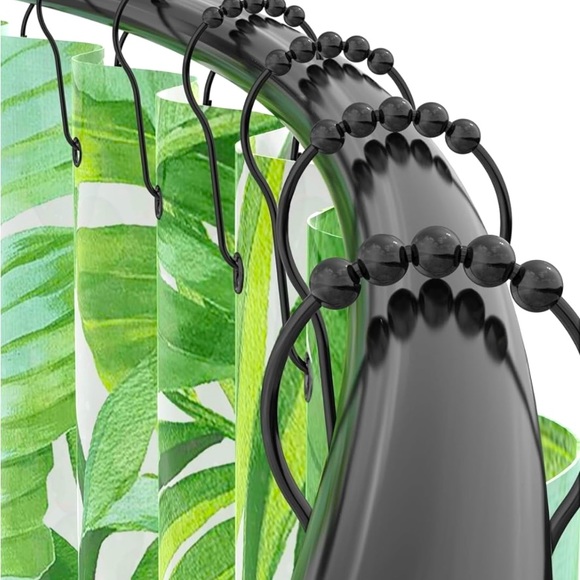 Curved bronze shower curtain rod with bronze rings - Picture 1 of 3